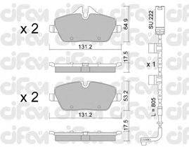 Комплект тормозных колодок, дисковый тормоз CIFAM 822-664-1K