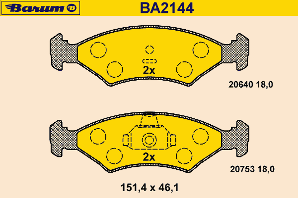 Комплект тормозных колодок, дисковый тормоз BARUM 20753