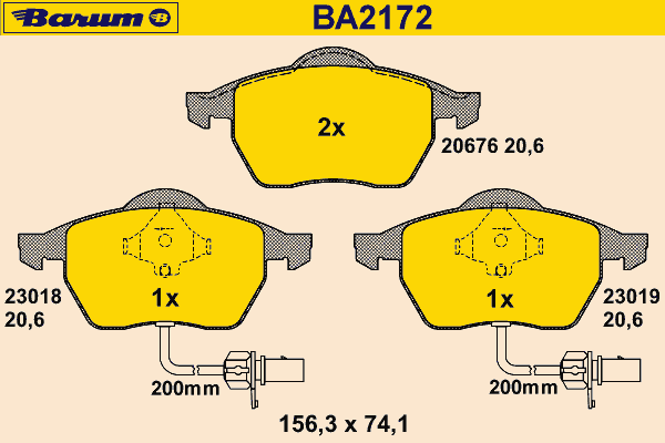 Комплект тормозных колодок, дисковый тормоз BARUM 23019