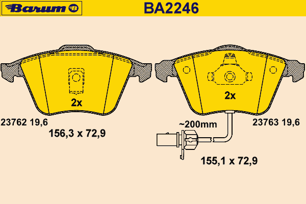 Комплект тормозных колодок, дисковый тормоз BARUM BA2246