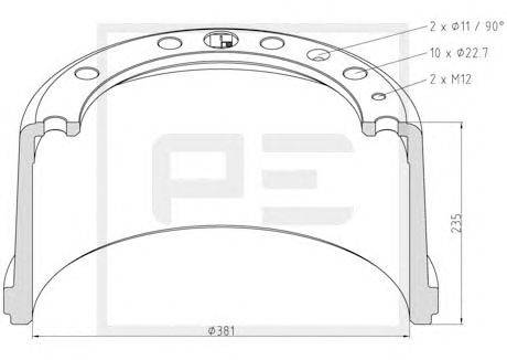 Тормозной барабан PE Automotive 026.601-00A