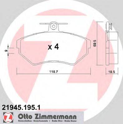 Комплект тормозных колодок, дисковый тормоз ZIMMERMANN 219451951