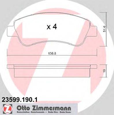 Комплект тормозных колодок, дисковый тормоз ZIMMERMANN 235991901