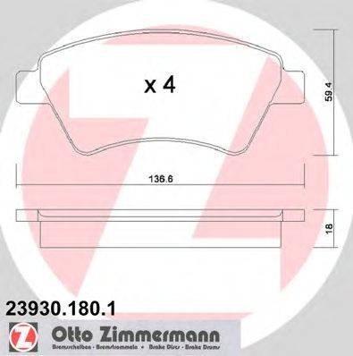 Комплект тормозных колодок, дисковый тормоз ZIMMERMANN 239301801