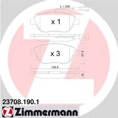 Комплект тормозных колодок, дисковый тормоз ZIMMERMANN 23709