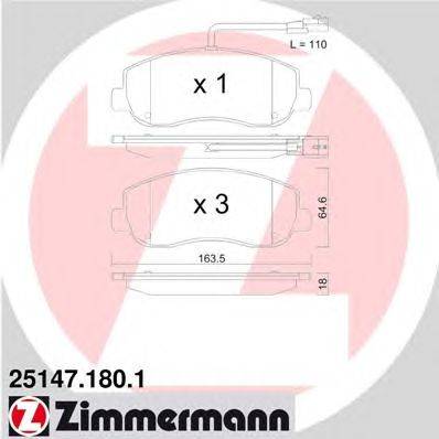 Комплект тормозных колодок, дисковый тормоз ZIMMERMANN 25147