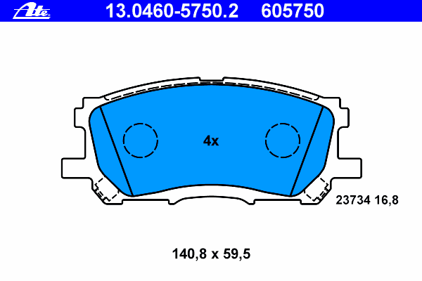 Комплект тормозных колодок, дисковый тормоз ATE 13046057502