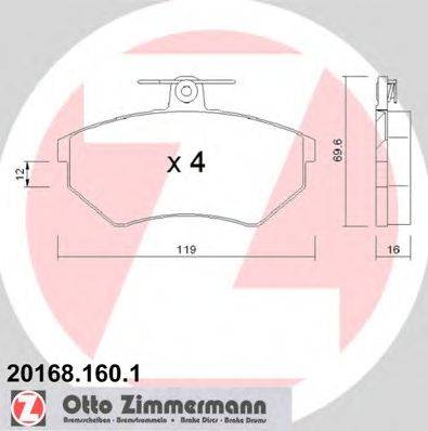 Комплект тормозных колодок, дисковый тормоз ZIMMERMANN 20168