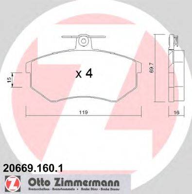 Комплект тормозных колодок, дисковый тормоз ZIMMERMANN 20669