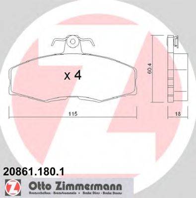 Комплект тормозных колодок, дисковый тормоз ZIMMERMANN 20861.180.1