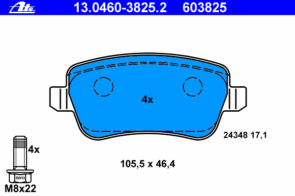 Комплект тормозных колодок, дисковый тормоз ATE 13.0460-3825.2