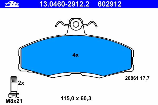 Комплект тормозных колодок, дисковый тормоз ATE 13.0460-2912.2