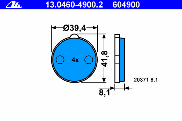 Комплект тормозных колодок, дисковый тормоз ATE 20371