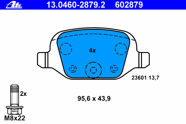 Комплект тормозных колодок, дисковый тормоз ATE 13.0460-2879.2