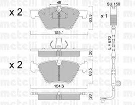 Комплект тормозных колодок, дисковый тормоз METELLI 22-0557-0K