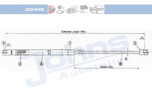 Газовая пружина, крышка багажник JOHNS 50 51 95-91