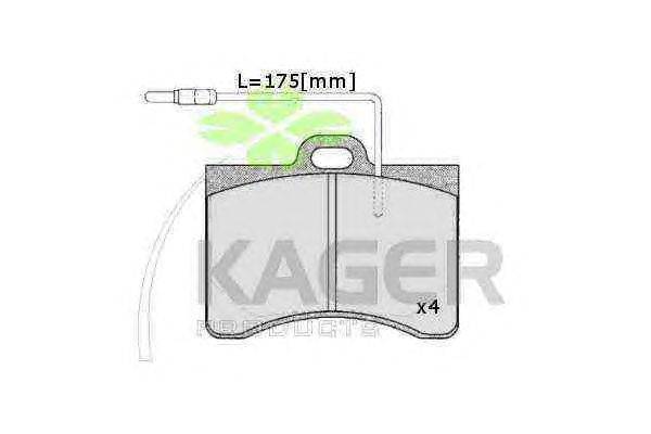 Комплект тормозных колодок, дисковый тормоз KAGER 20356