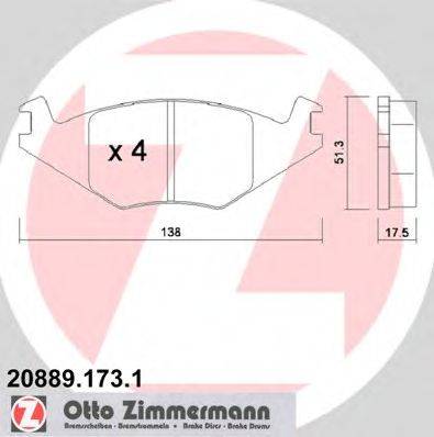 Комплект тормозных колодок, дисковый тормоз ZIMMERMANN 20889