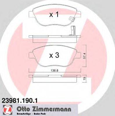 Комплект тормозных колодок, дисковый тормоз ZIMMERMANN 23710