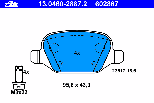Комплект тормозных колодок, дисковый тормоз ATE 13.0460-2867.2