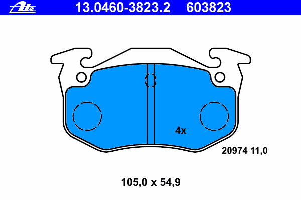 Комплект тормозных колодок, дисковый тормоз ATE 13.0460-3823.2