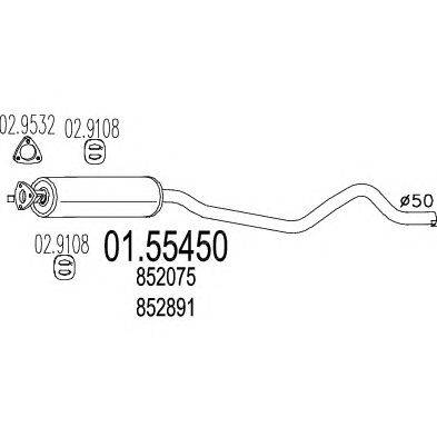 Средний глушитель выхлопных газов MTS 01.55450