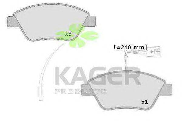 Комплект тормозных колодок, дисковый тормоз KAGER 35-0543