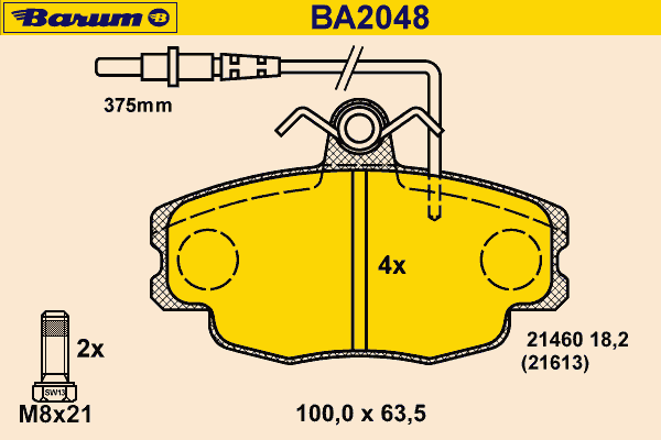 Комплект тормозных колодок, дисковый тормоз BARUM BA2048