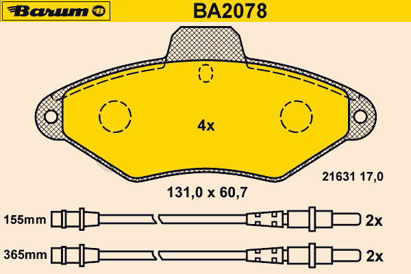 Комплект тормозных колодок, дисковый тормоз BARUM BA2078