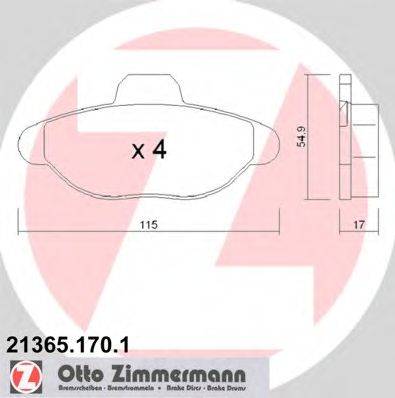 Комплект тормозных колодок, дисковый тормоз ZIMMERMANN 21365