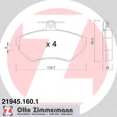 Комплект тормозных колодок, дисковый тормоз ZIMMERMANN 219451601