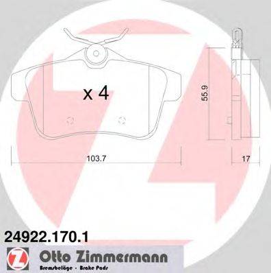 Комплект тормозных колодок, дисковый тормоз ZIMMERMANN 249221701