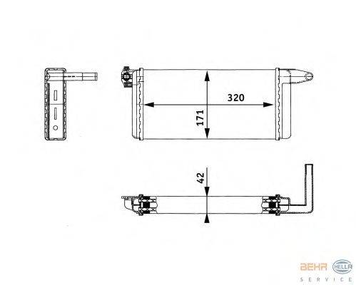 Теплообменник, отопление салона BEHR HELLA SERVICE 8FH 351 312-281