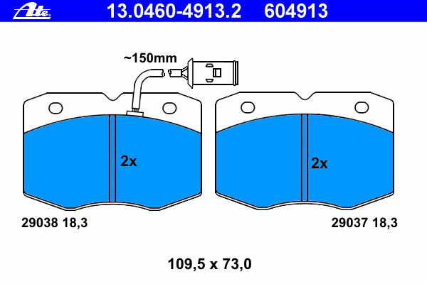 Комплект тормозных колодок, дисковый тормоз ATE 29038