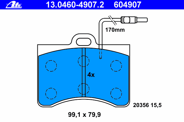 Комплект тормозных колодок, дисковый тормоз ATE 13.0460-4907.2