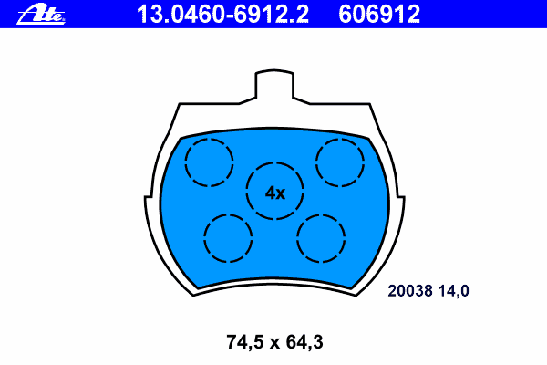 Комплект тормозных колодок, дисковый тормоз ATE 20038