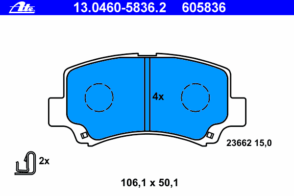 Комплект тормозных колодок, дисковый тормоз ATE 23662