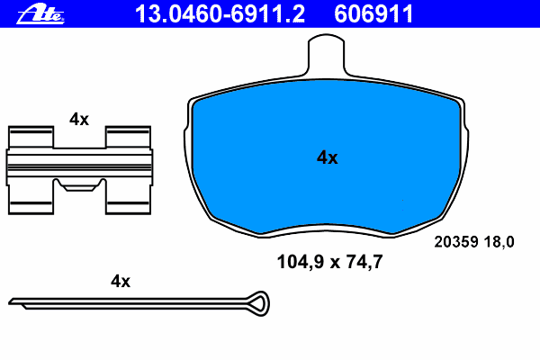 Комплект тормозных колодок, дисковый тормоз ATE 13.0460-6911.2