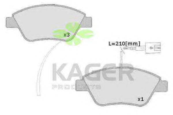 Комплект тормозных колодок, дисковый тормоз KAGER 23712