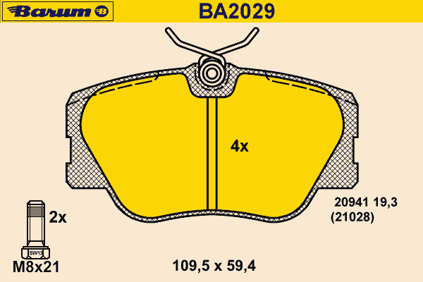Комплект тормозных колодок, дисковый тормоз BARUM 20941
