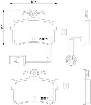 Комплект тормозных колодок, дисковый тормоз HELLA PAGID 20091