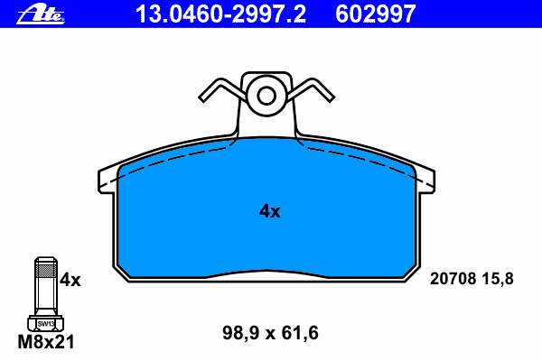 Комплект тормозных колодок, дисковый тормоз ATE 20708