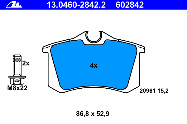 Комплект тормозных колодок, дисковый тормоз ATE 13046028422