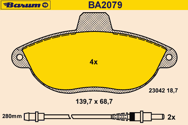 Комплект тормозных колодок, дисковый тормоз BARUM BA2079
