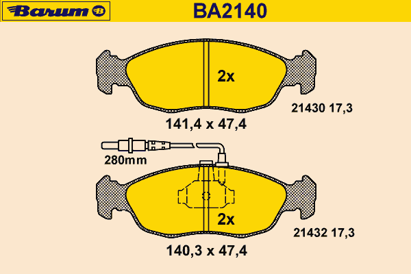 Комплект тормозных колодок, дисковый тормоз BARUM 21432