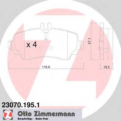 Комплект тормозных колодок, дисковый тормоз ZIMMERMANN 23070.195.1