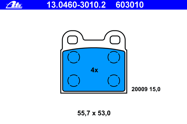 Комплект тормозных колодок, дисковый тормоз ATE 20009