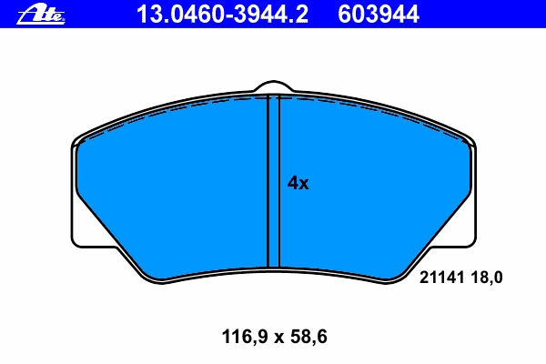 Комплект тормозных колодок, дисковый тормоз ATE 13.0460-3944.2