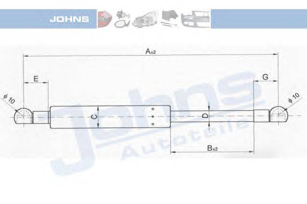 Газовая пружина, крышка багажник JOHNS 38 06 95-91