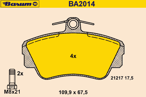 Комплект тормозных колодок, дисковый тормоз BARUM BA2014